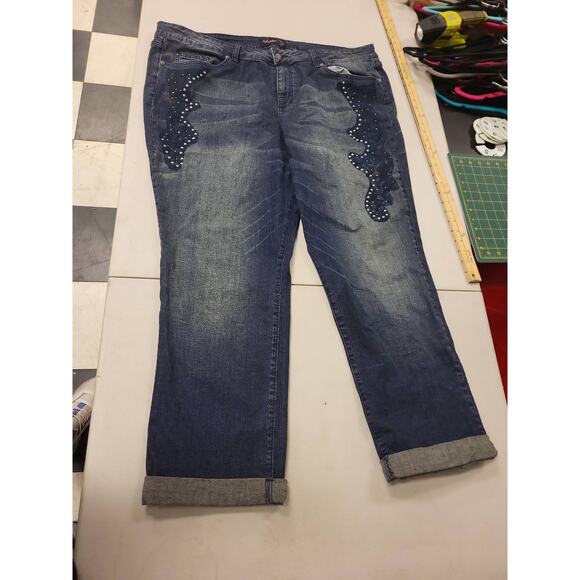 Baby Phat Jeans Womens Size 24 Dark Wash Denim Embellished Rhinestone Plus Size - Picture 1 of 7